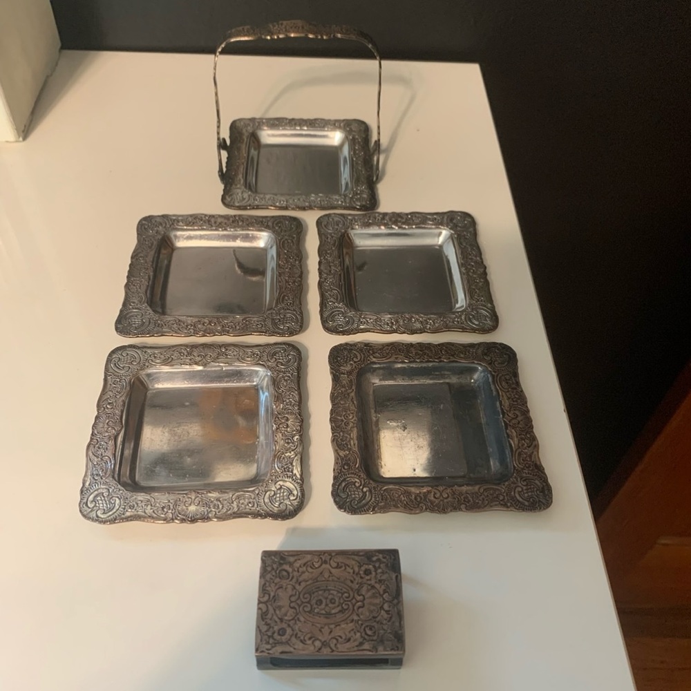 RARE Edwardian Ladies Parlor Ashtray Set w/ Match Box Holder by E.C. Webster&Son - Picture 5 of 16
